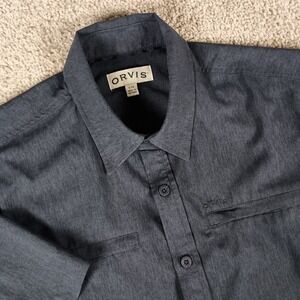Orvis Large Navy Blue Short Sleeve Woven Tech Quick Dry Mens Fishing Shirt